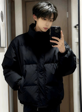 黑色立领短款加厚保暖羽绒棉服男