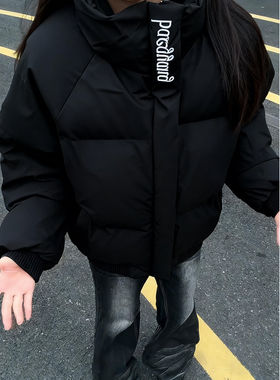 美式PU皮短款高领保暖羽绒服男孩