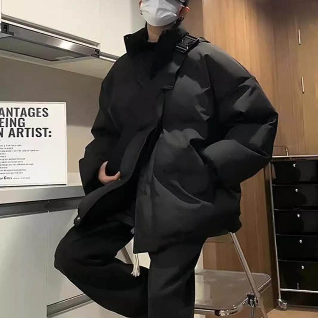 日系纯黑轻薄立领九江羽绒服男款图片