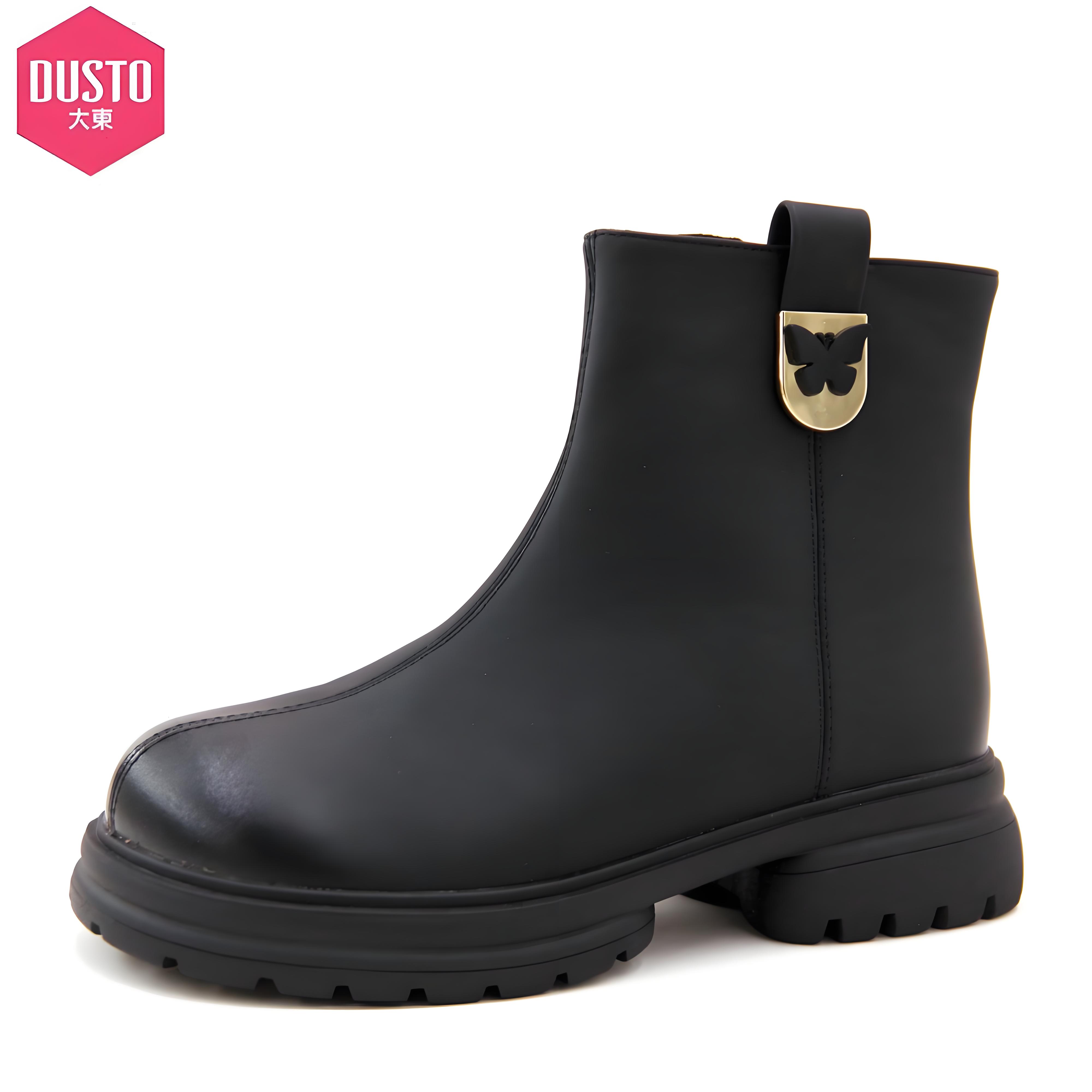 大东时装靴24冬季新款简约休闲后拉链圆头绒里短靴切尔西靴