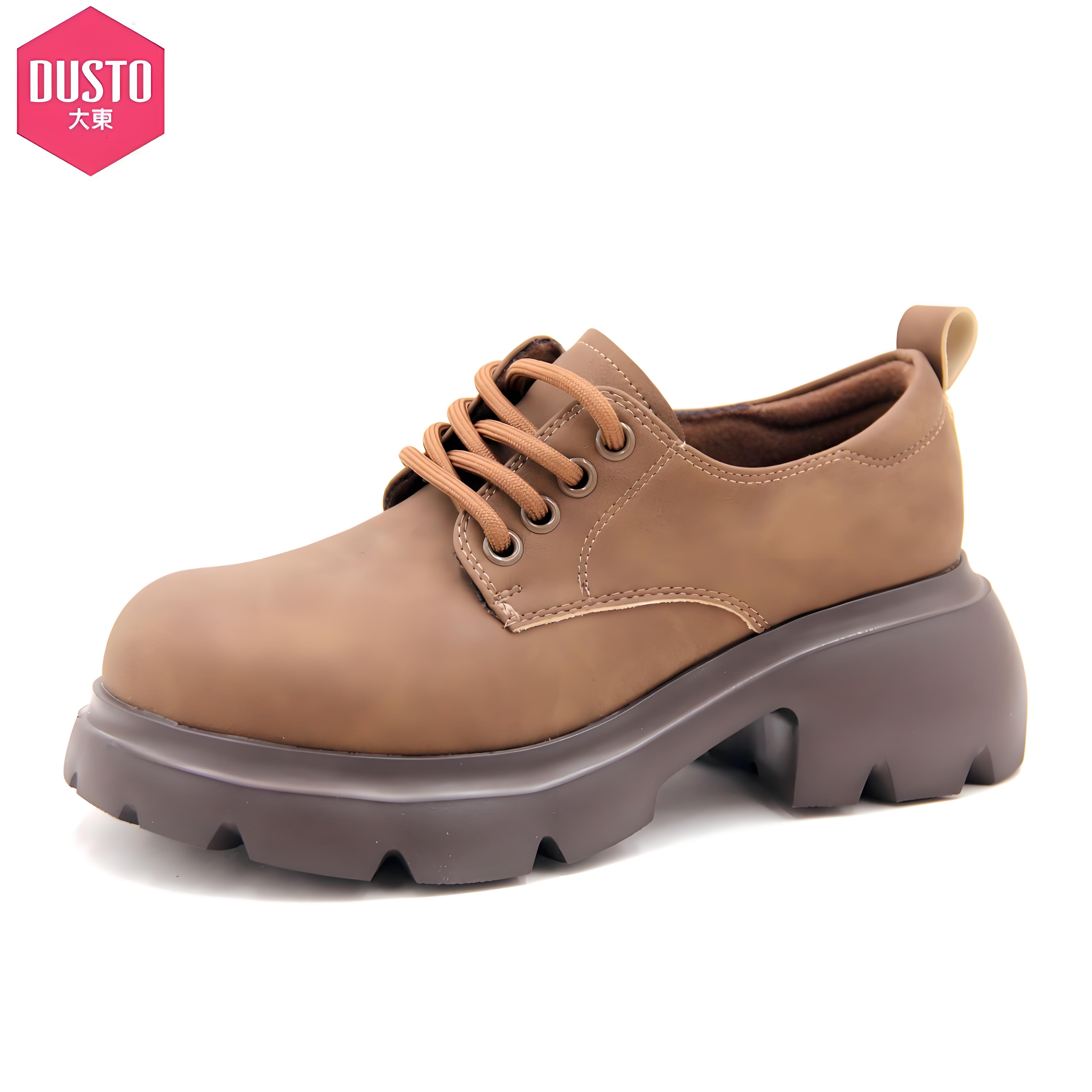 大东厚底乐福鞋女鞋2025春季新款时尚简约方跟高跟系带圆头休闲鞋