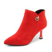 饰高跟裸靴22180薄绒 尖头加绒短水钻装 冰芙妮短靴21秋冬新款 时尚