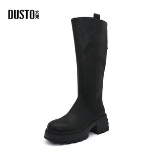 休闲高跟粗跟圆头舒适加绒中筒长靴 时尚 大东骑士靴女2024冬季 新款