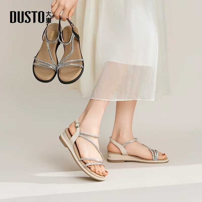 大东绑带24夏季新款优雅时尚简约中跟坡跟水钻舒适女鞋24X1056,女鞋,一字带凉鞋,淘宝优惠券,粉丝福利购,淘宝优惠卷