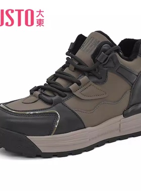 大东23冬季新款圆头厚底加绒系带韩版休闲运动鞋女23D1922