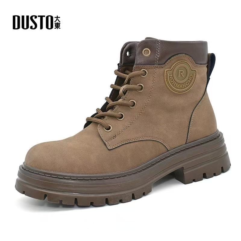 大东马丁靴女2024冬季新款时尚休闲中跟粗跟圆头系带舒适加绒短靴