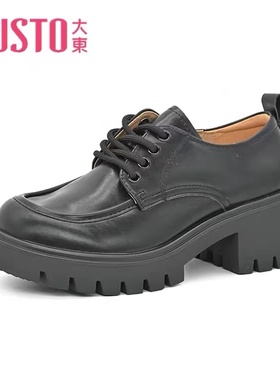 大东年秋季新款韩版圆头粗跟高跟系带车缝线女鞋23Q1663鞋底磨损