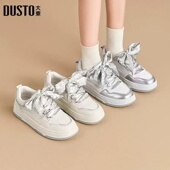 女鞋 2025春季 新款 大东小白鞋 休闲平底中跟系带圆头材质拼贴板鞋