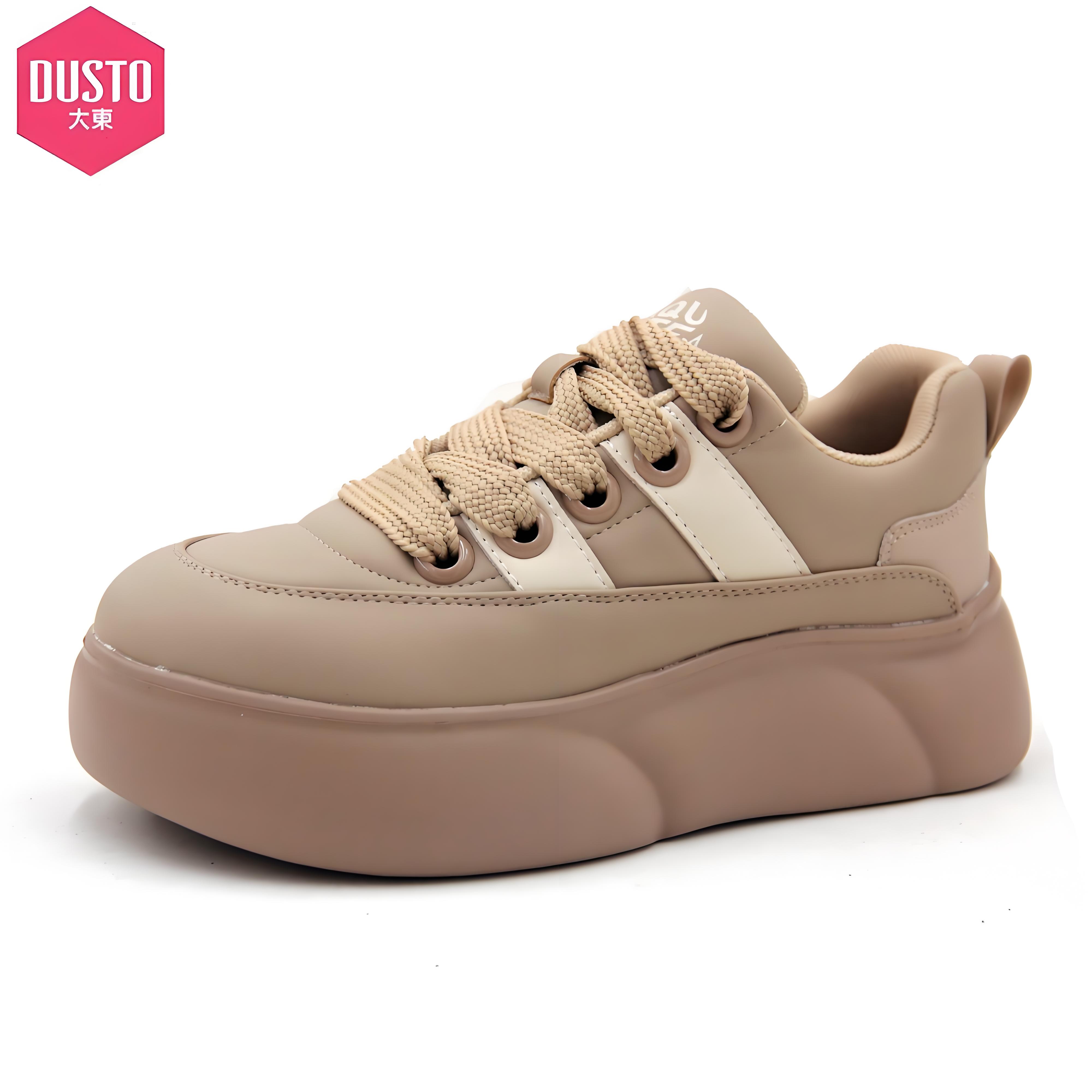 大东面包鞋女鞋2025春季新款时尚休闲简约平底系带中跟圆头