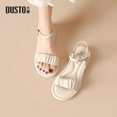 24夏季 新款 时尚 大东一字带凉鞋 优雅平底低跟一字扣凉鞋