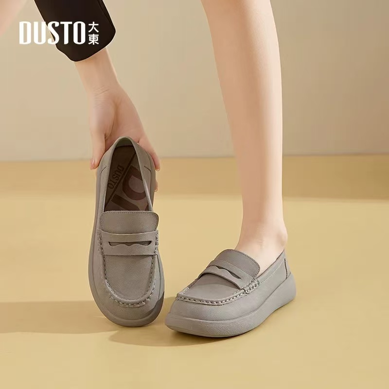 大东乐福鞋女鞋2025春季新款休闲平底中跟套脚圆头一脚蹬单鞋软底