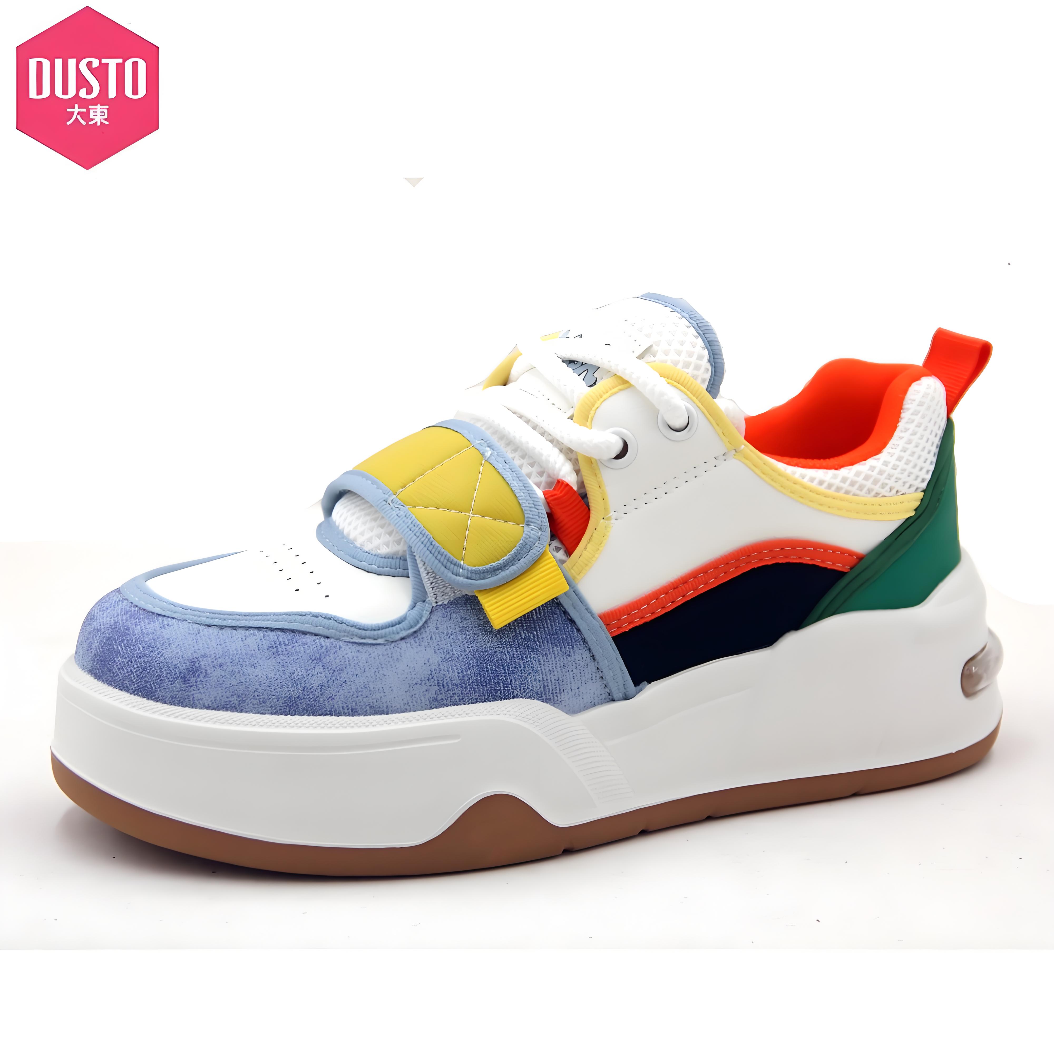 大东女鞋2025春季新款时尚休闲厚底板鞋圆头拼色潮流系带运动鞋