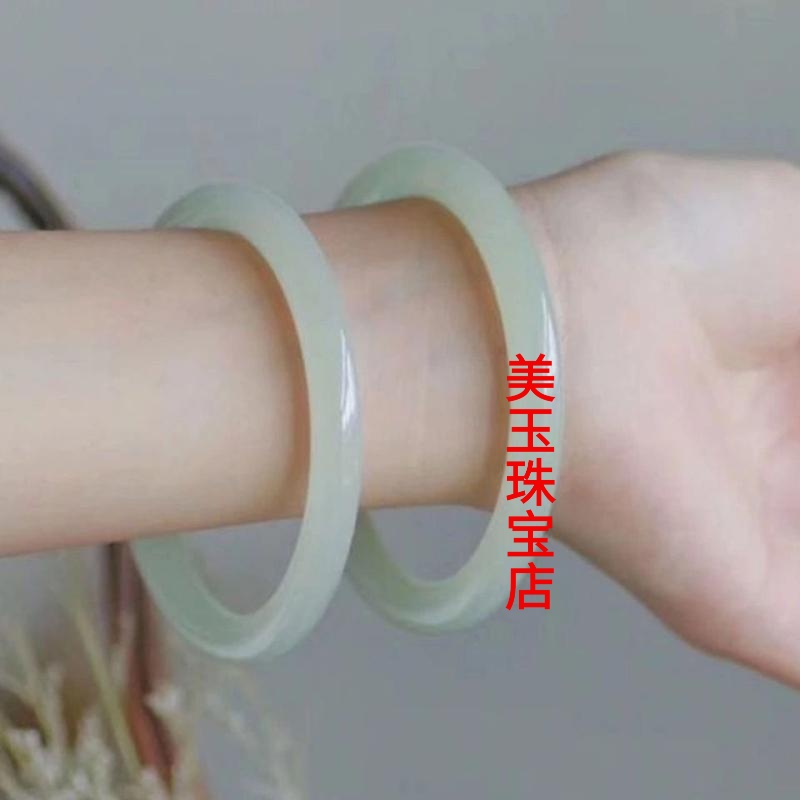 和田玉色青白玉手镯女细圆条镯子旺夫手镯少女玉镯