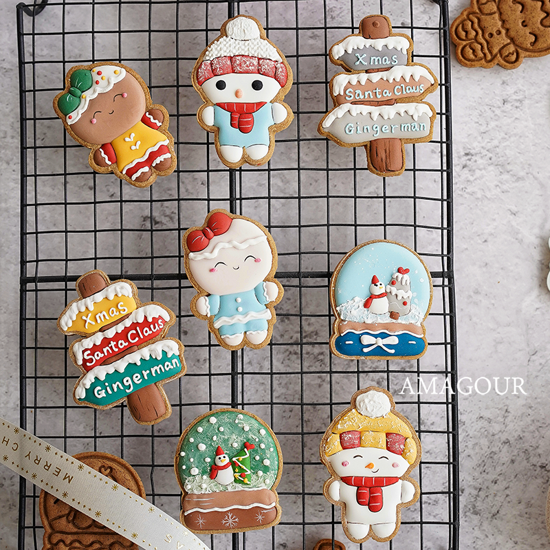 AMAGOUR安柚  圣诞节水晶球姜饼男孩女孩糖霜新年饼干模具4件套