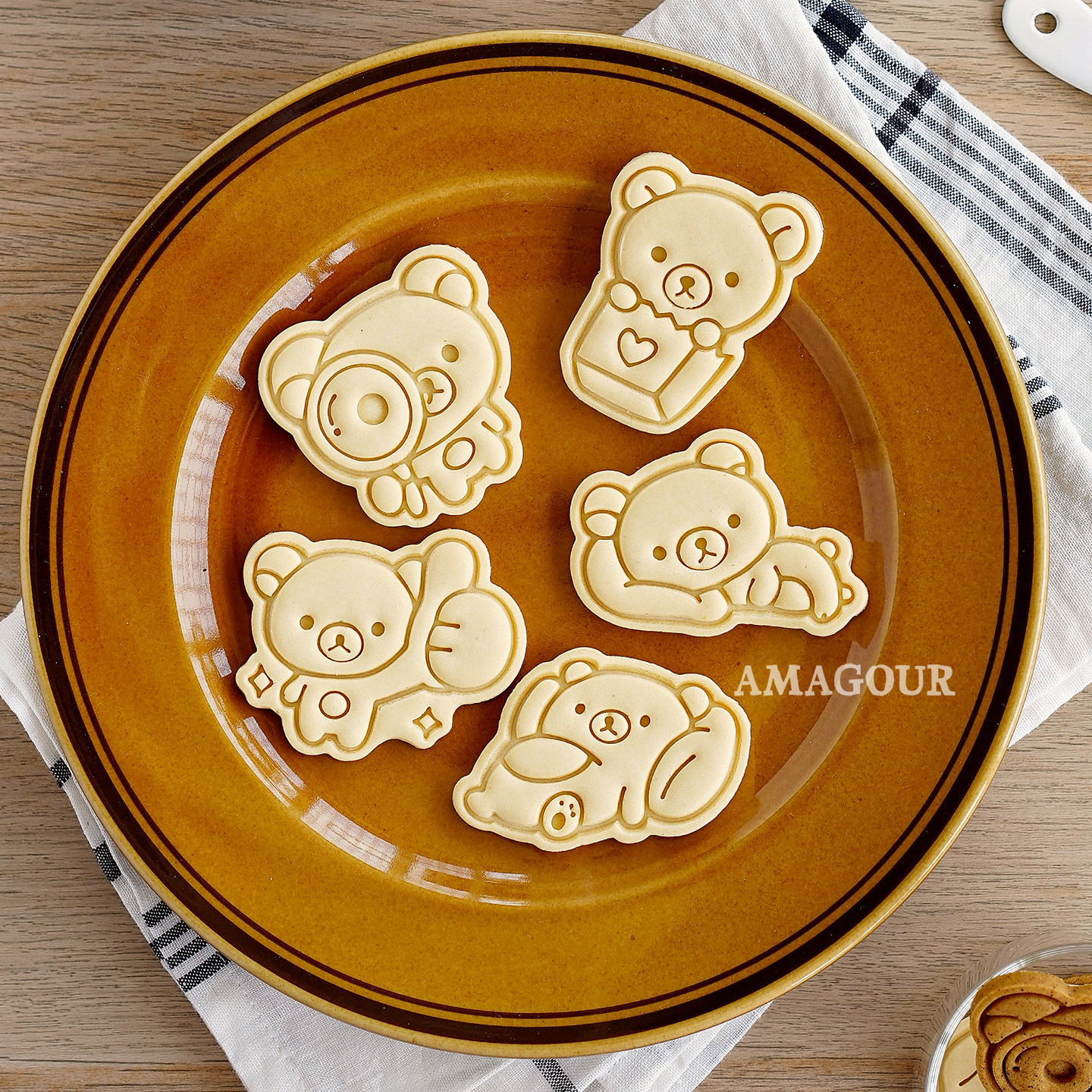 AMAMGOUR安柚 3D日式可爱轻松熊饼干模具DIY翻糖糖霜饼干切模PLA