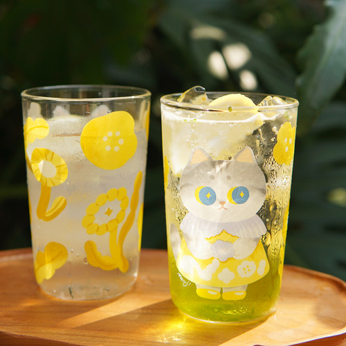MEWJI妙吉猫可爱猫咪插画玻璃杯