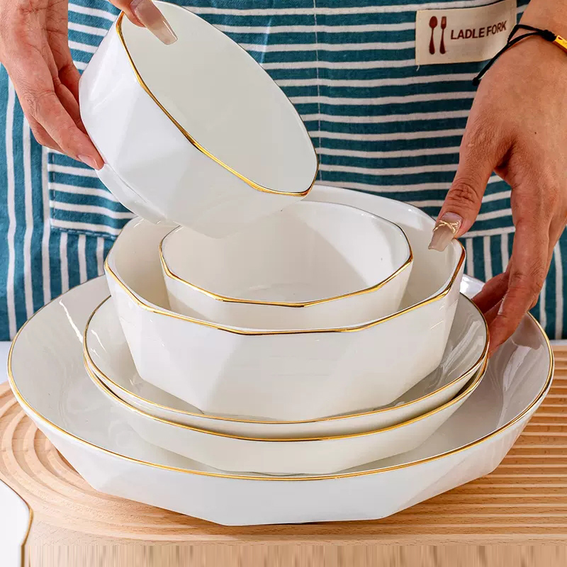 大碗5英寸饭碗汤碗家庭碗套装6英寸面碗单个极简约纯白现代家用碟