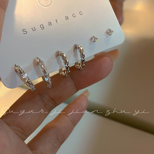 SUGAR 甜酷冷淡风锆石耳钉六件套简约设计感耳圈耳环女2026新款