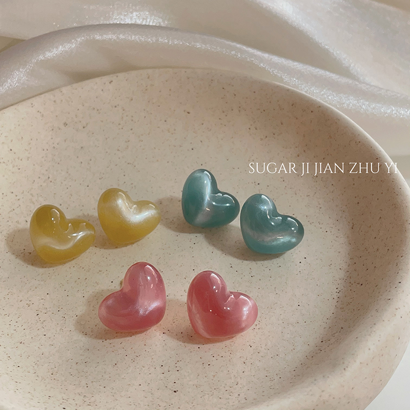 SUGAR 糖果色猫眼爱心耳钉夏日多巴胺超仙甜美百搭ins韩系耳环女