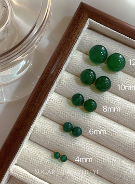 新中式国风绿色珠子耳钉复古高级感简约时尚气质耳环女2025年新款