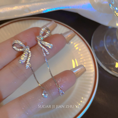 SUGAR蝴蝶结水滴流苏耳钉女超仙气质独特设计耳环女2025新款爆款