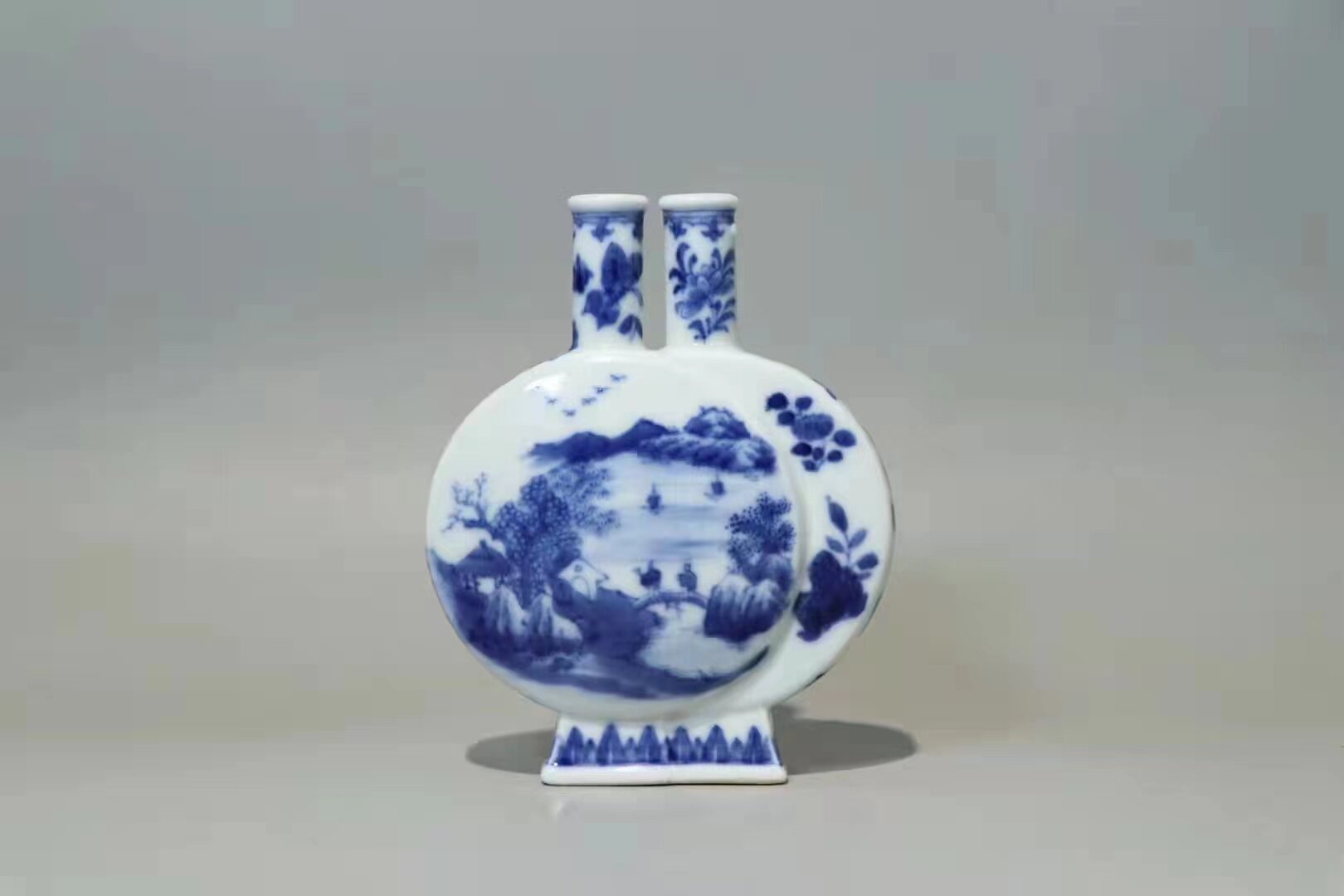古器物包老晚清代时期赏瓶 手绘青花人物山水 双管双联香道香药瓶