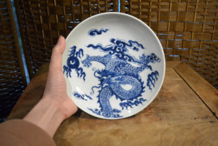 清代青花瓷龙纹赏盘 回流手绘大摆盘 工夫茶专用茶盘壶承康熙年制