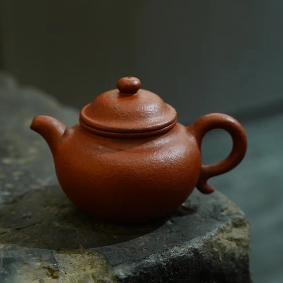 90年台湾定制紫砂 原矿粗砂大红袍泥莲子壶 工夫茶小品仿古款110c