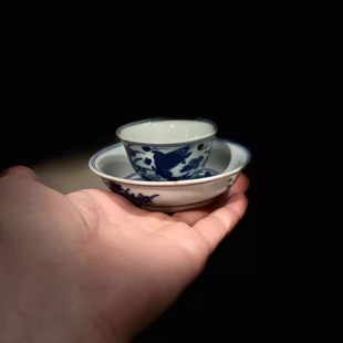 古器物清代青花杯 专业小号茶杯托 各式青花图案斗笠杯主人品茗杯