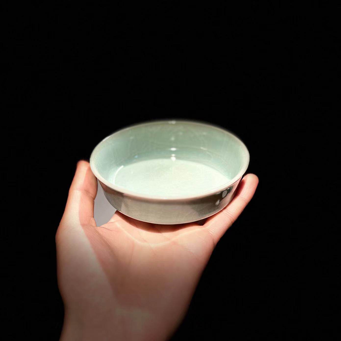 80年代仿宋龙泉青瓷 高沿洗汝窑天青色全开片 工夫茶道器小壶承托