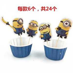 派对烘焙出口欧美cupcake杯子蛋糕插牌 插签 小黄人系列 24支装