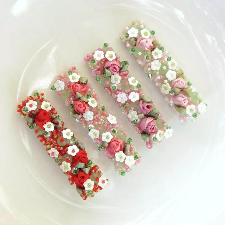 法式珠片刺绣维多利亚风格蔷薇花发夹材料包视频教程鸭嘴夹 diy