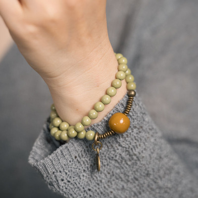 耳目一亮沫绿色双圈百搭手串