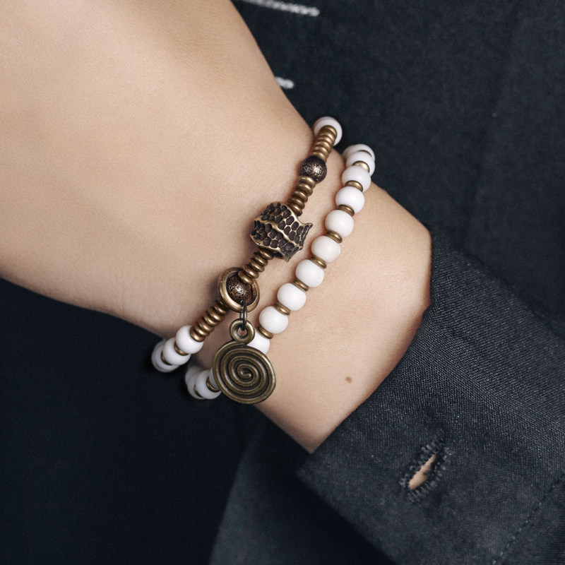 原创双层混搭黄铜珠子手串女个性百搭创意设计手链男潮情侣手饰品