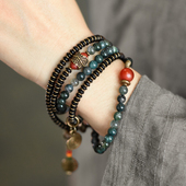 原创复古水草玛瑙圆珠多层手链女混搭铜珠个性 手串文艺民族风手饰