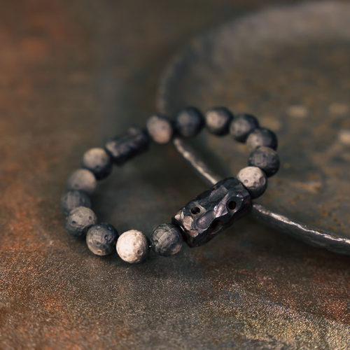 非鱼之家原创手工雕刻银曜石手串