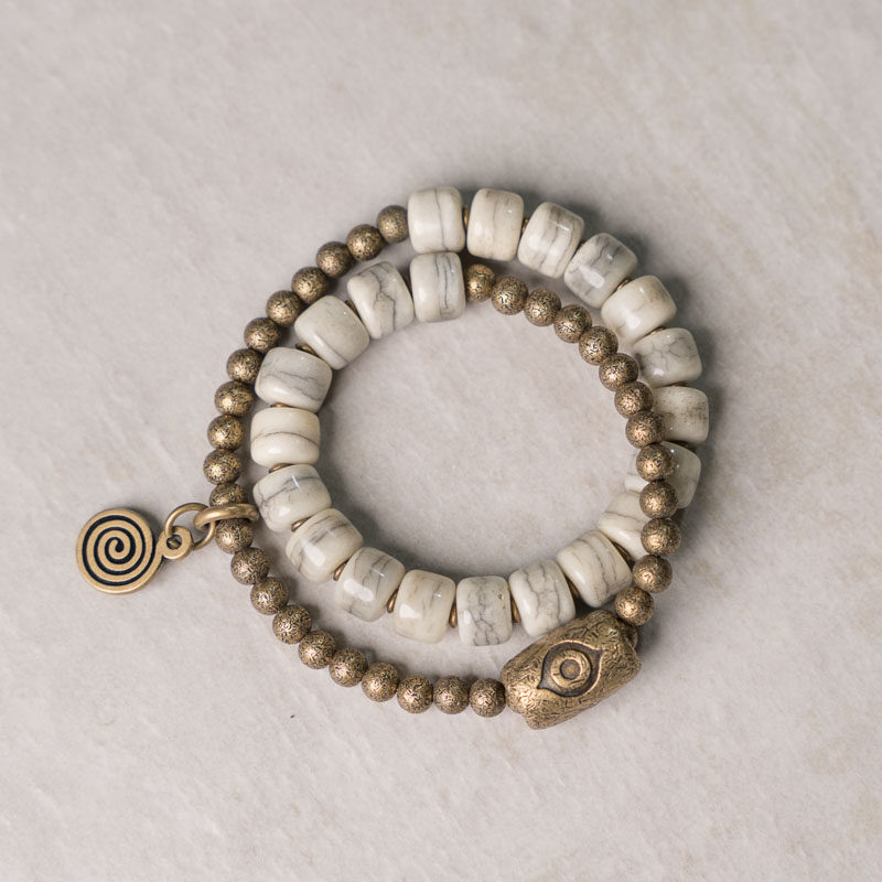 原创新中式国风串珠手链女 复古民族风文玩手饰 个性牛骨手串男款