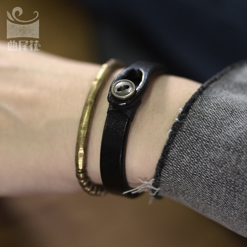 非鱼之家朋克皮手镯女复古个性百搭简约铜手链嘻哈街头潮人手饰男