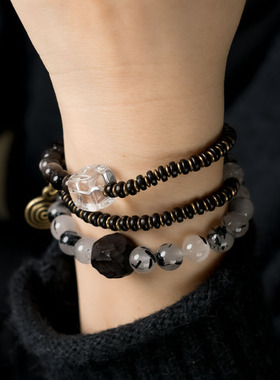 非鱼之家天然石黑发晶手链饰品