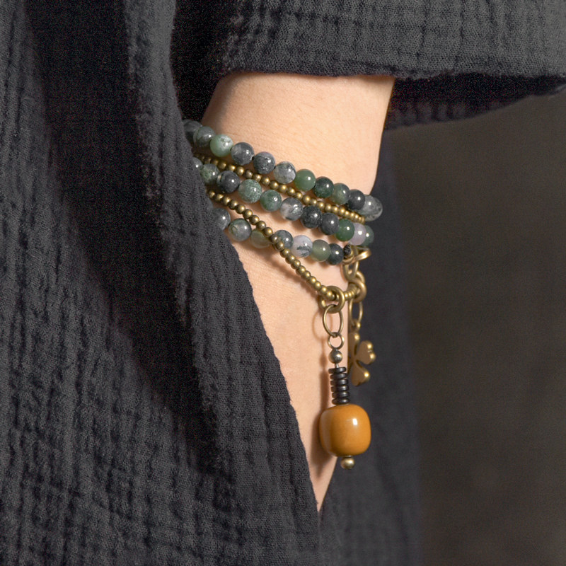 非鱼之家原创设计饰品玛瑙珠子手链女潮 民族风多层复古气质手串