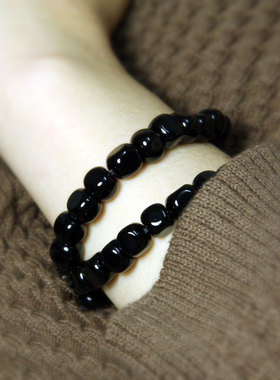 原创方形黑曜石珠子手链个性男女同款 复古时尚流行饰品多层手串