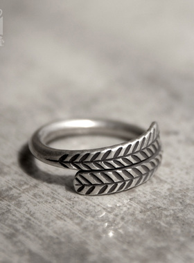 曲尾花手工做旧民族风开口戒指