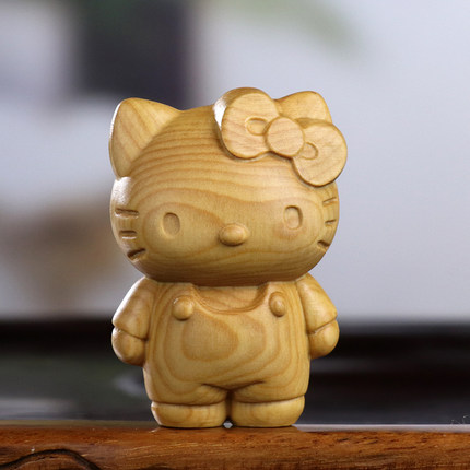 黄杨木雕卡通猫凯蒂猫Hello Kitty木质雕刻手把件桌面摆件送礼品