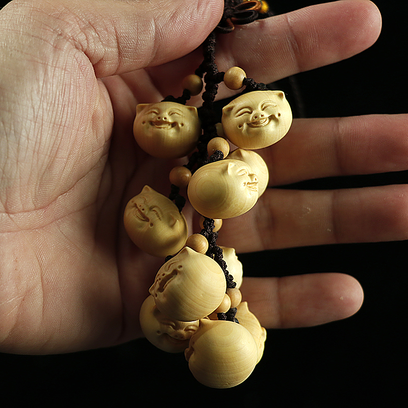 黄杨木雕生肖福猪挂件手把件