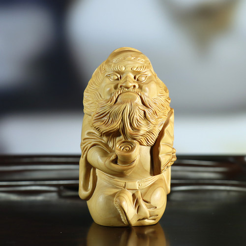 黄杨木雕招财手把件钟馗摆件把玩