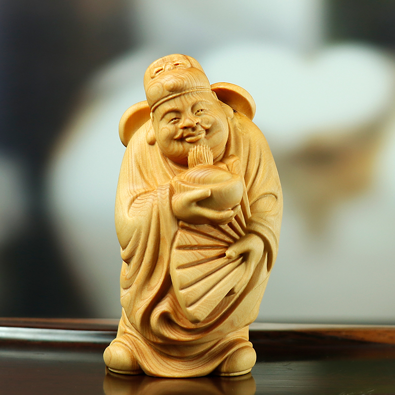 黄杨木财神雕刻手把件