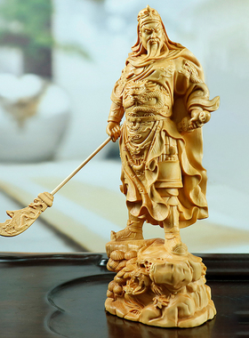 木雕关公武财神像黄杨木雕刻工艺手工艺品家居关二爷人物摆件把玩