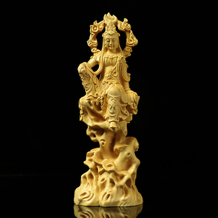 黄杨木雕观音菩萨佛像持经自在创意客厅家居实木雕刻供奉人物摆件