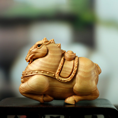 黄杨木雕手把盛世唐马摆件