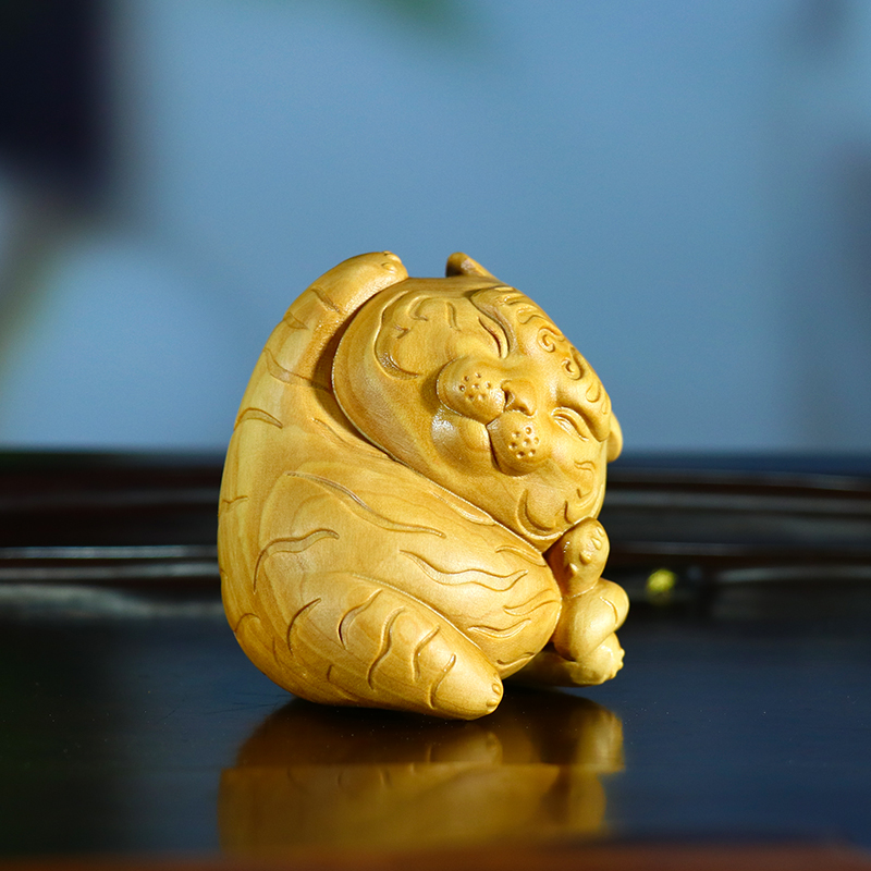 黄杨木雕生肖老虎手把件摆件挂件